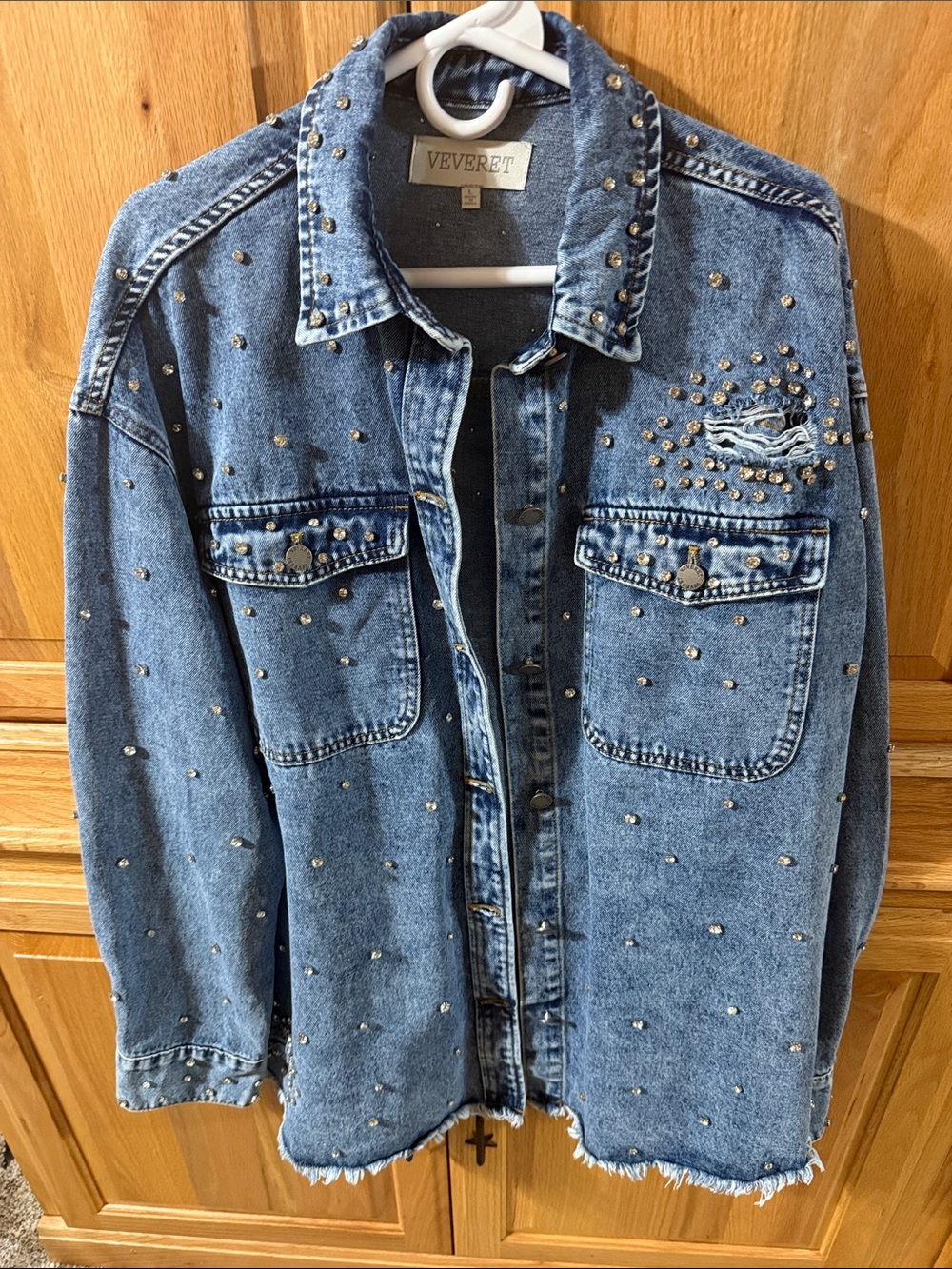 Buckle Blue Studded Distressed Denim Jacket